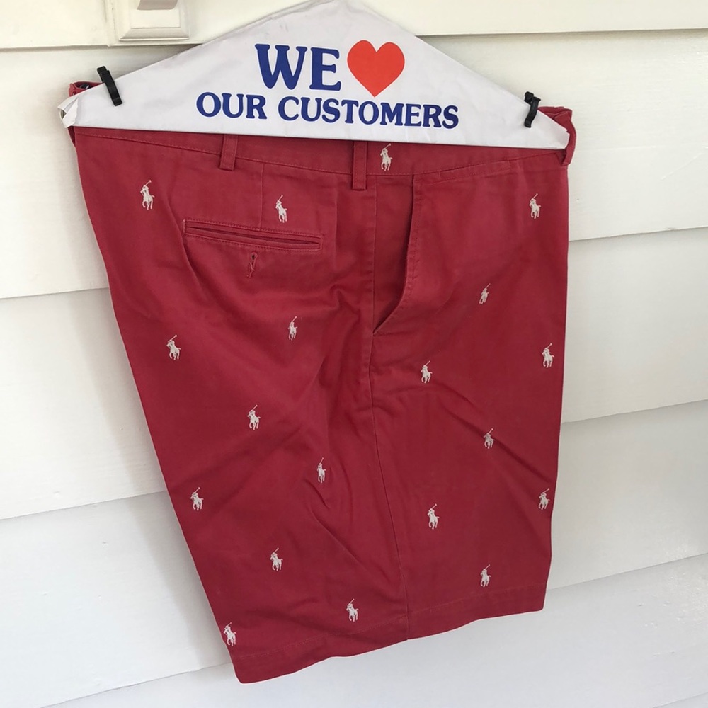 Salmon Polo Shorts with white Polo Logo 42